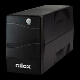 UPS Nilox NXGCLI6001X5V2 Linha Interativa 600VA 420W Preto, vista frontal: carcaça preta com botão de energia, LED azul