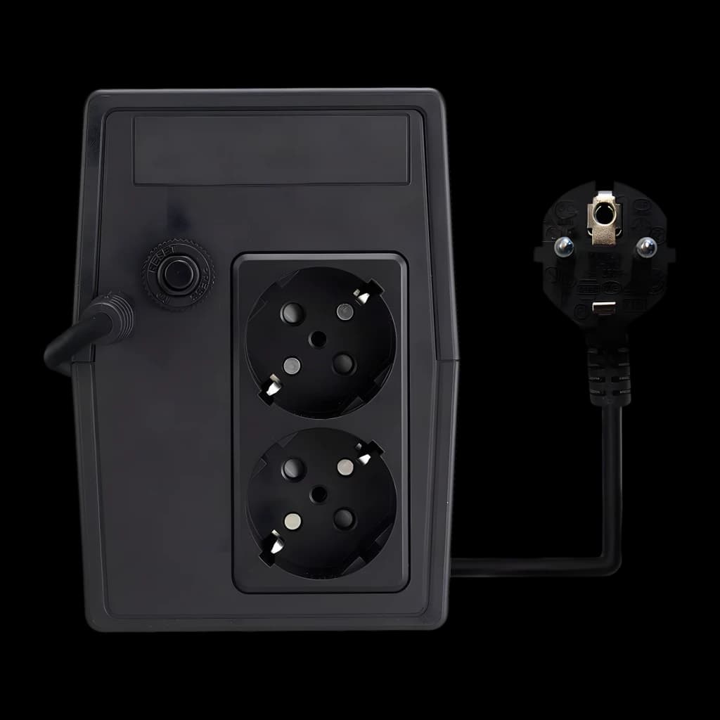 UPS Nilox NXGCLI6001X5V2 Linha Interativa 600VA 420W Preto, vista traseira: 2 tomadas Schuko, botão e cabo de alimentação