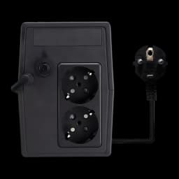 UPS Nilox NXGCLI6001X5V2 Linha Interativa 600VA 420W Preto, vista traseira: 2 tomadas Schuko, botão e cabo de alimentação