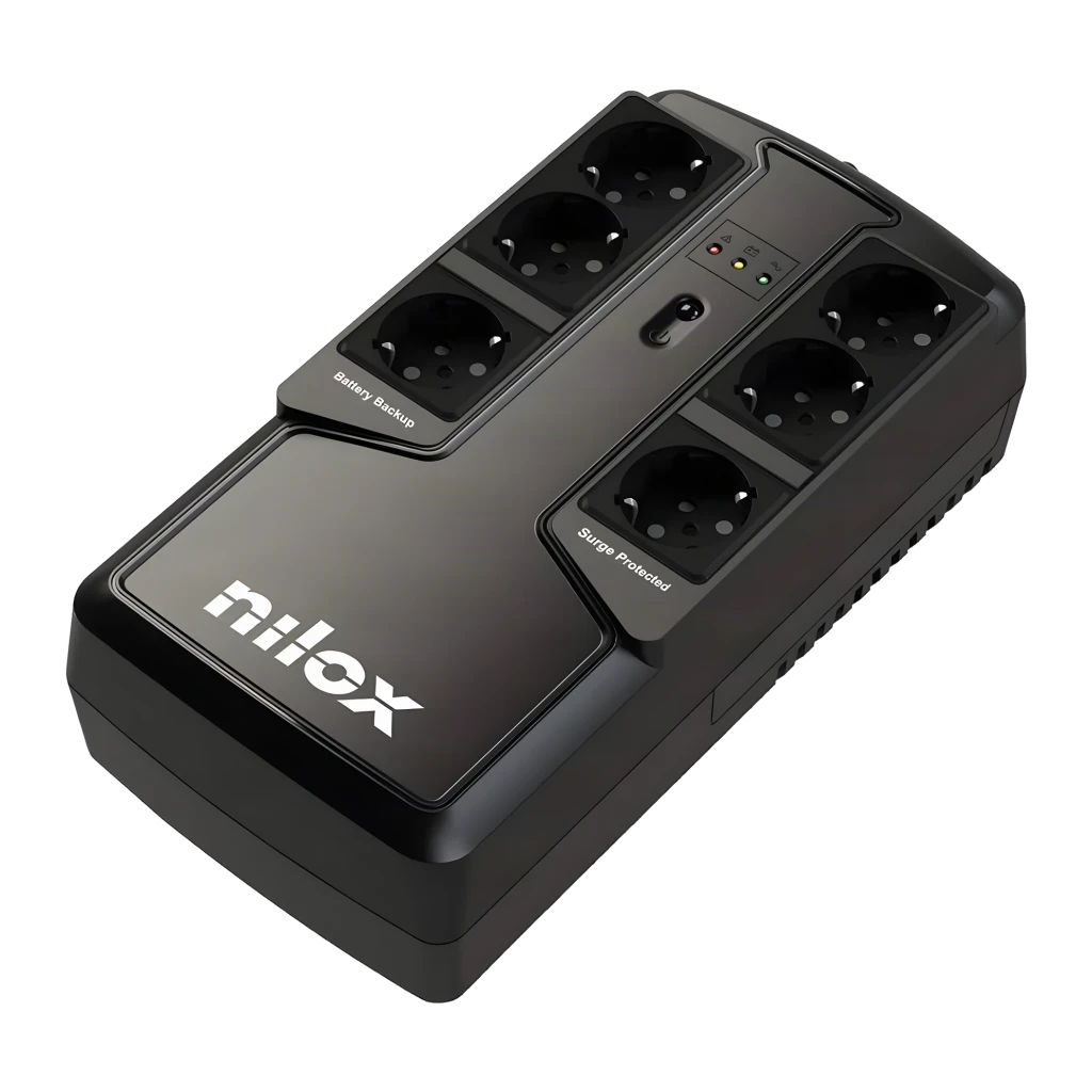 Onduleur Nilox Office Premium Line Interactive 850 VA Noir, détail: 8 prises Schuko avec zones Battery Backup et Surge