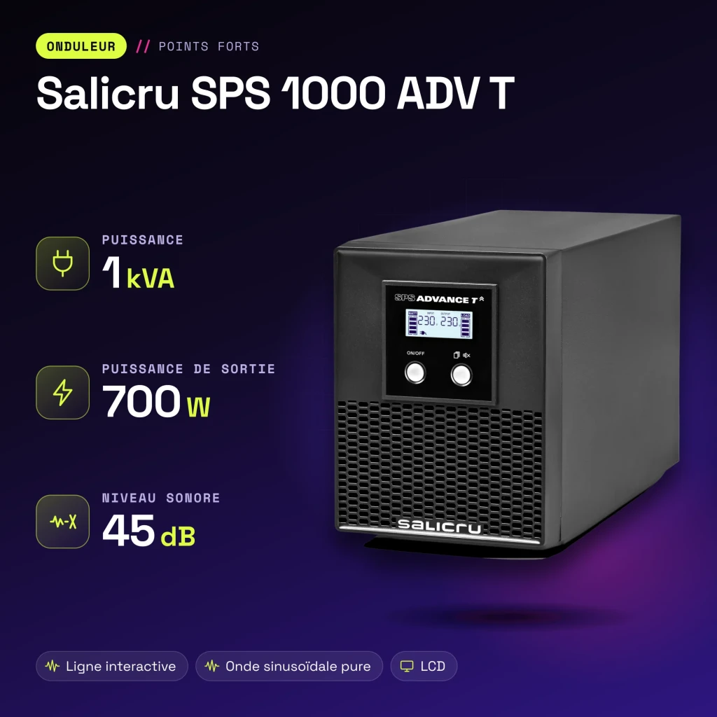 Onduleur UPS Salicru SPS 1000 ADV T Ligne Interactive 1000VA 700W Noir - caractéristiques