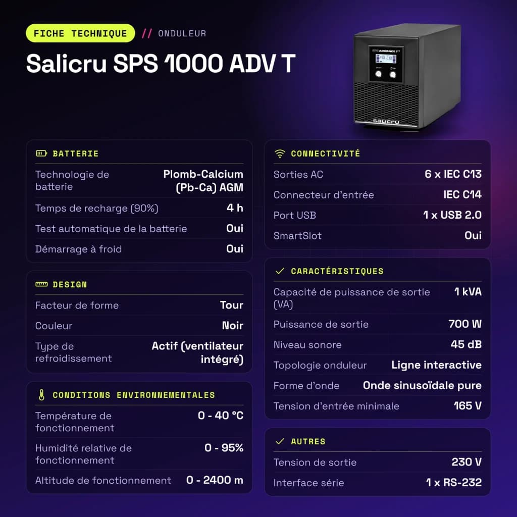 UPS Salicru SPS 1000 ADV T Linha Interativa 1000VA 700W Preto - características