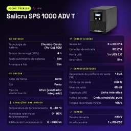 UPS Salicru SPS 1000 ADV T Linha Interativa 1000VA 700W Preto - características