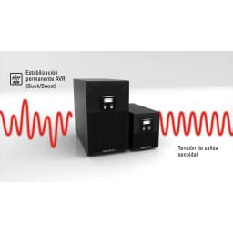 UPS Salicru SPS 1000 ADV T Linha Interativa 1000VA 700W Preto, infográfico: duas unidades com onda senoidal e estabilização