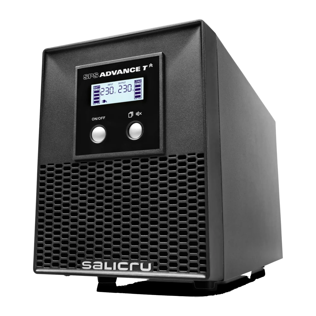 UPS Salicru SPS 1000 ADV T Linha Interativa 1000VA 700W Preto, detalhe: ecrã LCD com valores 230V entrada/saída e botões