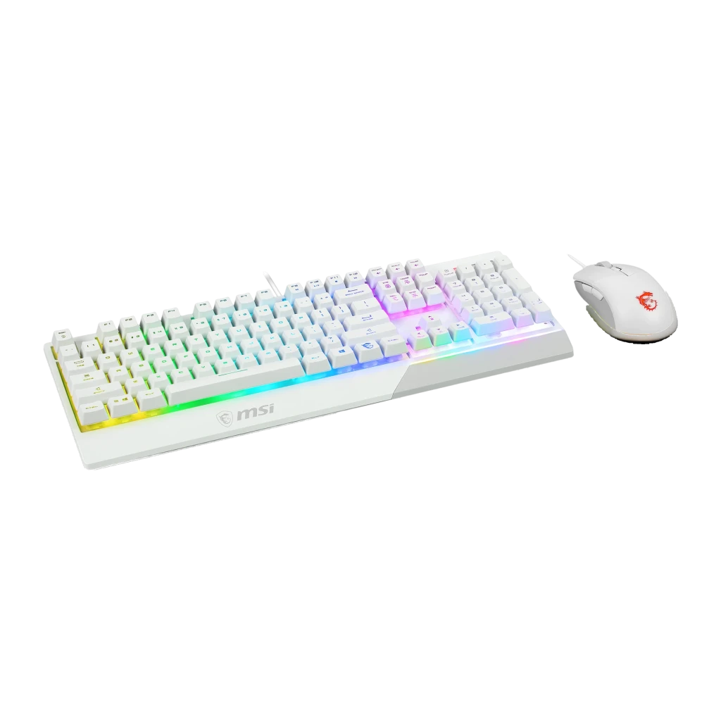 MSI Vigor GK30 Combo White Plunger Switch 5000 DPI RGB Español, detalle: teclado y ratón blancos con iluminación RGB
