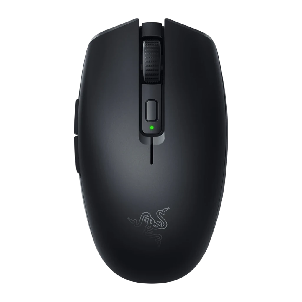Ratón Gaming Razer Orochi V2 2026 Inalámbrico 18000 DPI Negro, detalle superior: rueda texturizada, botón DPI con LED verde