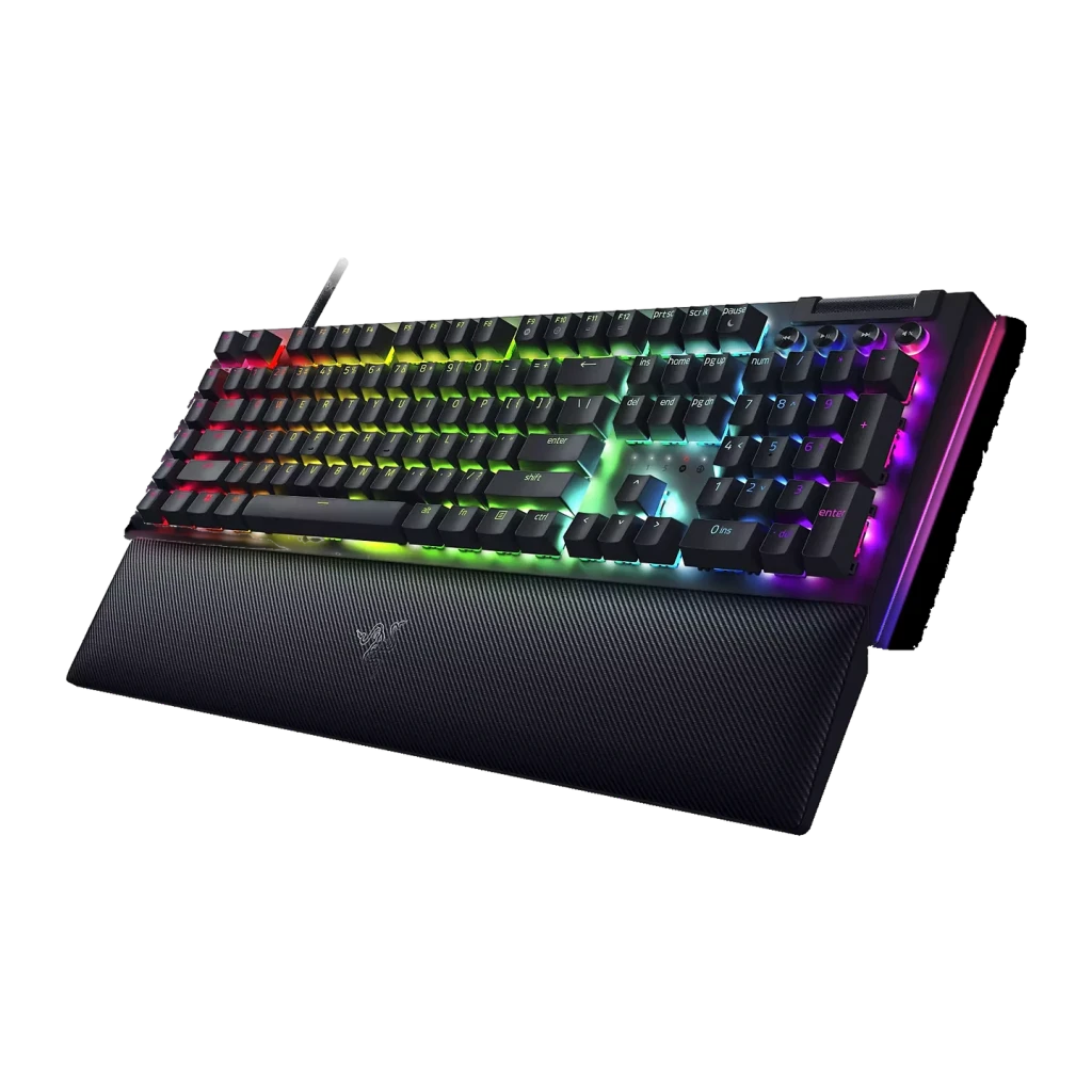 Teclado Gaming Razer BlackWidow V4 QWERTY US Mecánico Razer Amarillo RGB Negro, detalle: vista en perspectiva