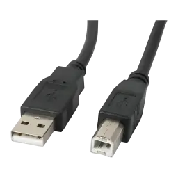 Cable usb Lanberg USB-A 2.0 a USB-B Macho/Macho 5 m Negro, vista frontal: conectores USB-A y USB-B con contactos dorados