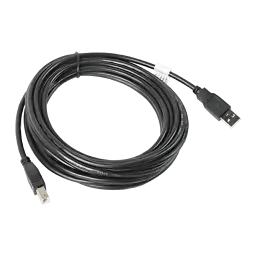 Cable usb Lanberg USB-A 2.0 a USB-B Macho/Macho 5 m Negro, detalle: cable enrollado con conectores USB-A y USB-B dorados