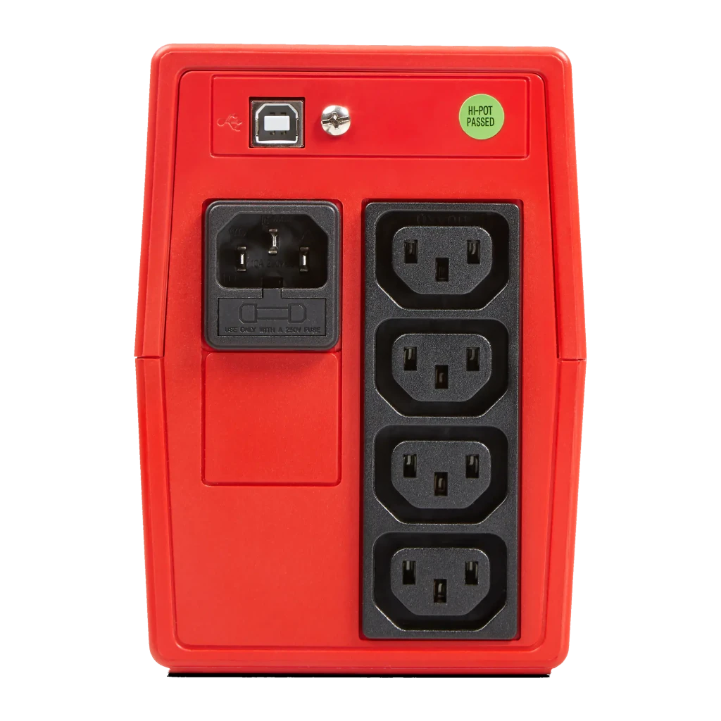 UPS Salicru SPS 900 ONE IEC Linha Interativa 900VA 480W, vista traseira: entrada IEC C14, 4 saídas IEC C13, porta USB-B