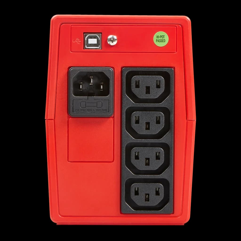 UPS Salicru SPS 900 ONE IEC Linha Interativa 900VA 480W, vista traseira: entrada IEC C14, 4 saídas IEC C13, porta USB-B