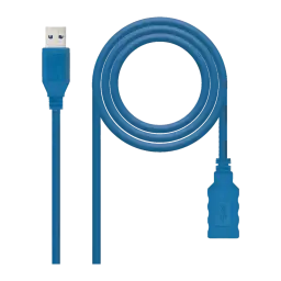 Câble USB Nanocable 3.0 Rallonge Mâle/Femelle 1m 5 Gbit/s Bleu, vue frontale: connecteur mâle type A et femelle enroulés