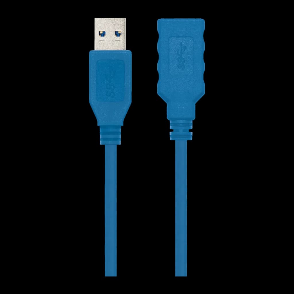 Câble USB Nanocable 3.0 Rallonge Mâle/Femelle 1m 5 Gbit/s Bleu, détail: connecteur mâle doré et connecteur femelle bleu