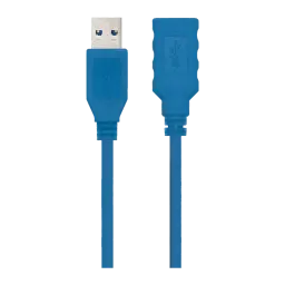 Câble USB Nanocable 3.0 Rallonge Mâle/Femelle 1m 5 Gbit/s Bleu, détail: connecteur mâle doré et connecteur femelle bleu