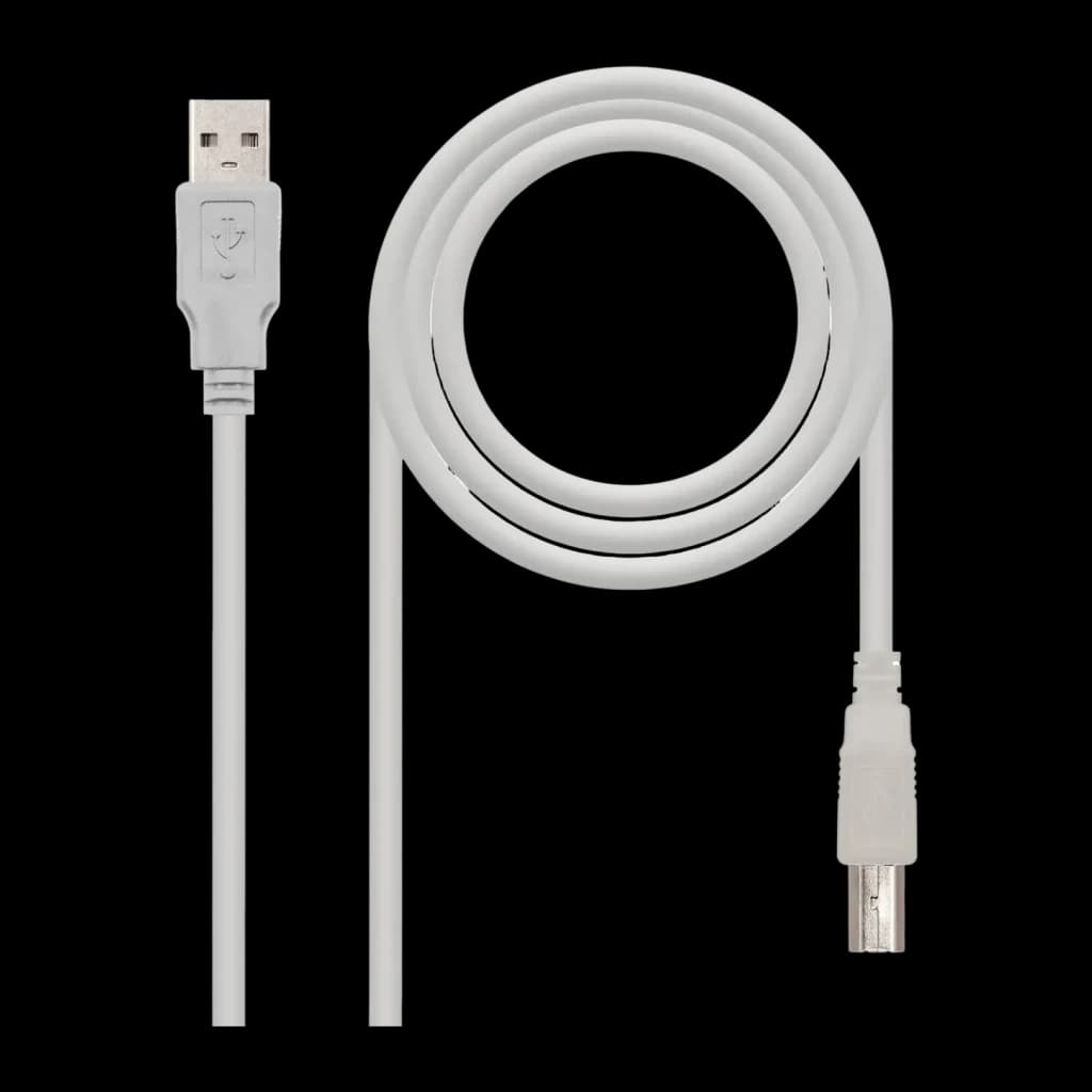 Câble Nanocable USB 2.0 Type A/M-B/M Imprimante 1,8 m Beige, vue de face: connecteurs type A et type B visibles, câble