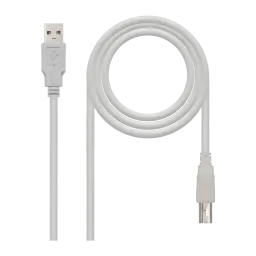 Câble Nanocable USB 2.0 Type A/M-B/M Imprimante 1,8 m Beige, vue de face: connecteurs type A et type B visibles, câble