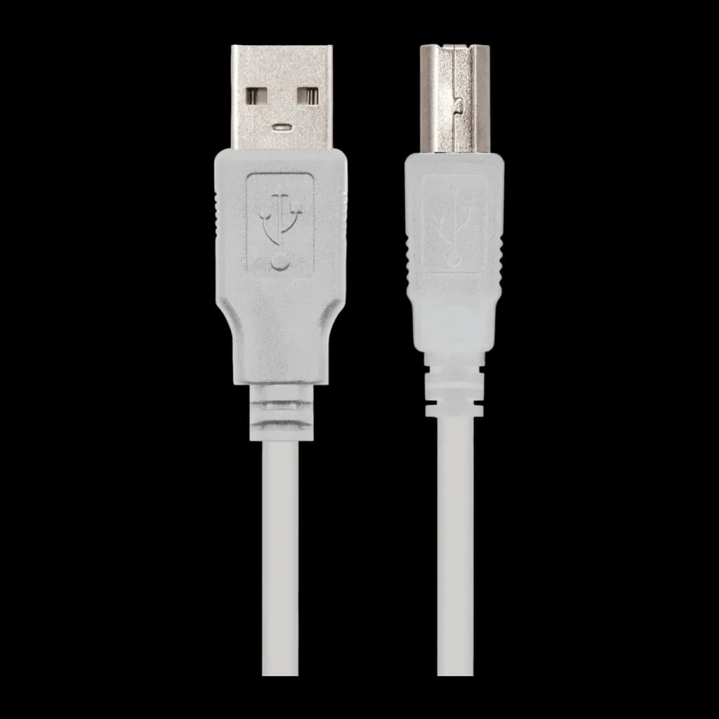 Câble Nanocable USB 2.0 Type A/M-B/M Imprimante 1,8 m Beige, détail: connecteurs type A et type B avec logo USB visibles