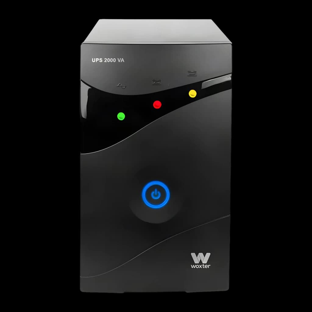 UPS Woxter UPS 2000 VA Linha Interativa 2000VA 1200W Preto, detalhe frontal: indicadores LED verde, vermelho e amarelo