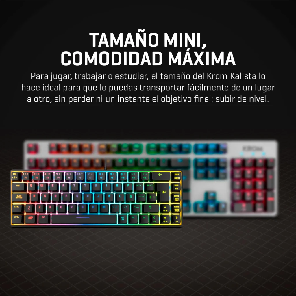 Clavier Gaming Krom Kalista RGB 68 Touches 62% 310x100mm Noir, lifestyle: deux unités noir et blanc avec rétroéclairage RGB