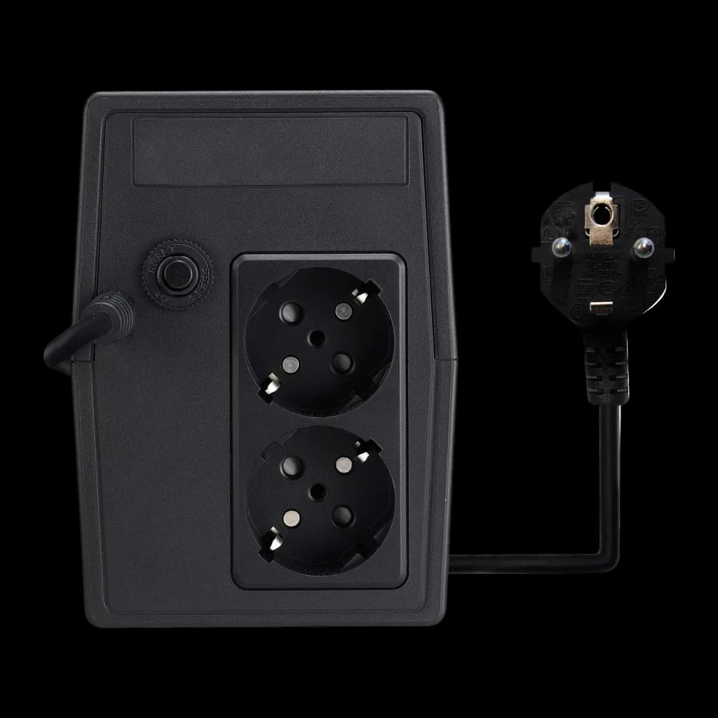 SAI Nilox Premium Line Interactive 800 VA 560W Negro, vista trasera: dos tomas Schuko, botón y cable de alimentación