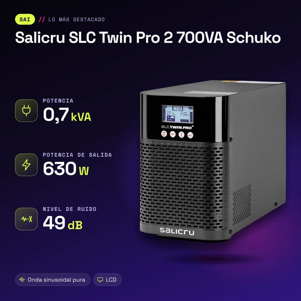 UPS Salicru SLC Twin Pro 2 700VA Schuko Dupla conversão (Online) Preto - características