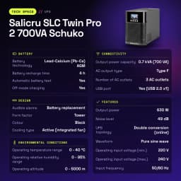 UPS Salicru SLC Twin Pro 2 700VA Schuko Dupla conversão (Online) Preto - características