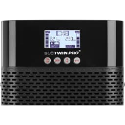 Ups Salicru SLC Twin Pro 2 700VA Schuko Linha Online Preto, detalhe: ecrã LCD com valores INPUT 221Vac OUTPUT 230Vac