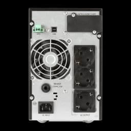 Ups Salicru SLC Twin Pro 2 700VA Schuko Linha Online Preto, vista traseira: portas EPO, USB, ventoinha, entrada AC, 3