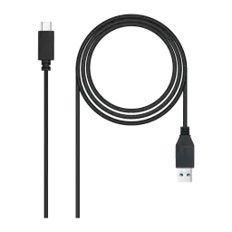 Câble USB Nanocable 3.1 Gen2 USB-C/USB-A 2m 3A 10Gbps Noir, vue de face: connecteur USB-C en haut, USB-A bleu en bas, câble