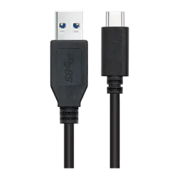 Câble USB Nanocable 3.1 Gen2 USB-C/USB-A 2m 3A 10Gbps Noir, détail: connecteurs USB-A à broches bleues et USB-C côte à côte