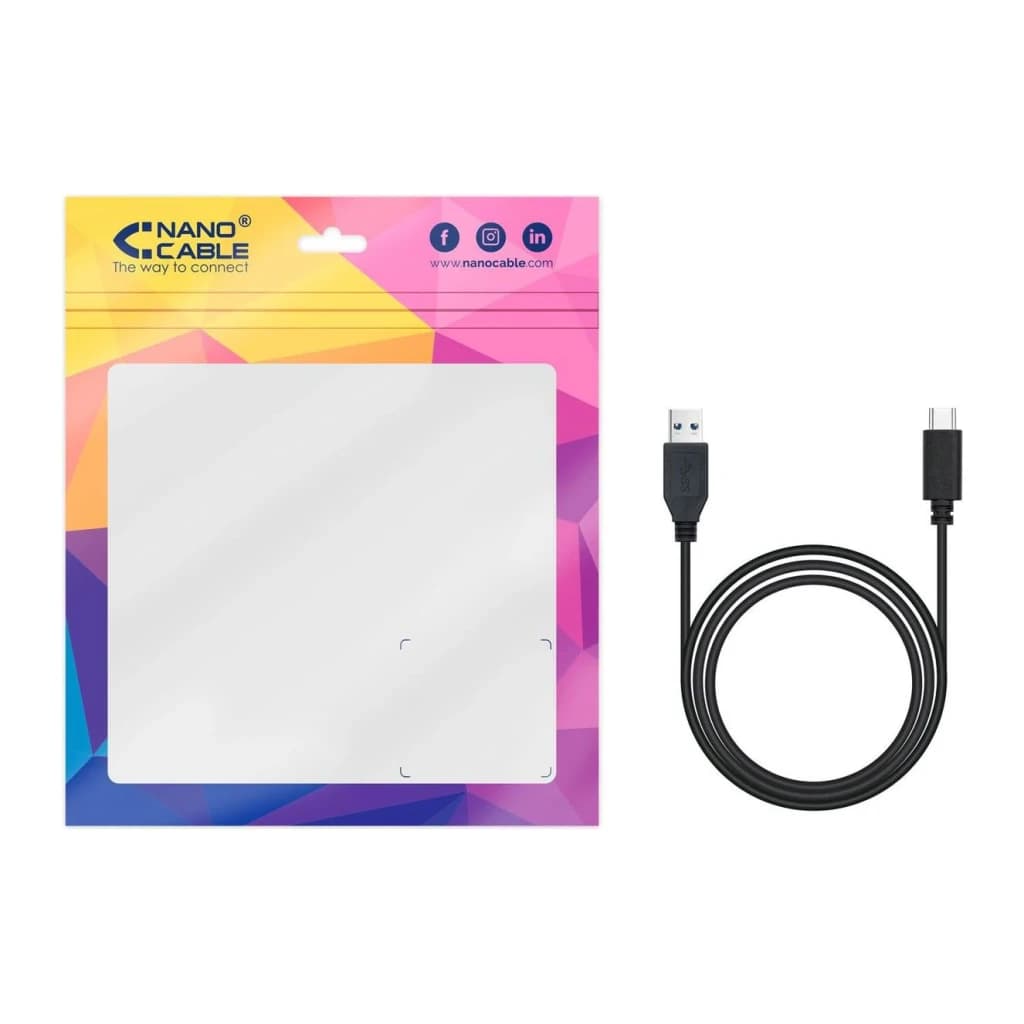Câble USB Nanocable 3.1 Gen2 USB-C/USB-A 2m 3A 10Gbps Noir, contenu de la boîte: pochette retail et câble avec connecteurs