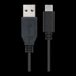 Cable Nanocable USB-C a USB-A 3.2 Gen 2 1m 10 Gbps Negro, detalle: conectores USB-A con logo SS+ y USB-C vistos de frente
