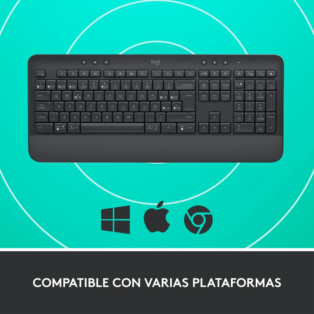 Teclado Logitech Signature K650 Grafito Inalámbrico Español, vista superior: compatible con Windows, Mac y Chrome OS
