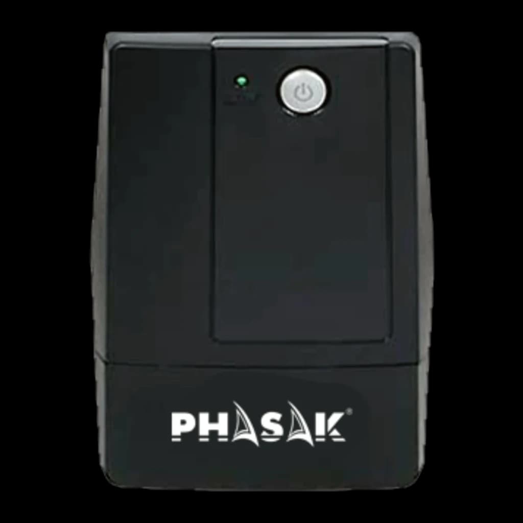 UPS Phasak Basic Interactive 800 VA PH 9408 Preto, detalhe frontal: botão de energia e LED indicador visíveis