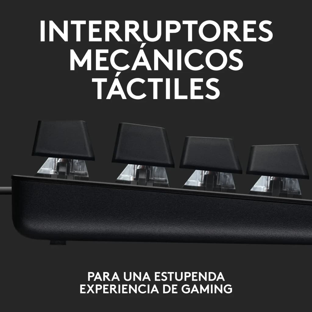 Teclado Gaming Logitech G413 SE Mecánico Logitech Tactile LED Blanco Negro, detalle: primer plano de switches mecánicos