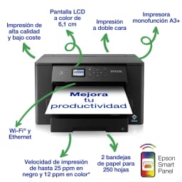 Impresora de inyección Epson WorkForce WF-7310DTW Tinta Negro, infografía: pantalla LCD, doble cara, Wi-Fi, 2 bandejas y 25