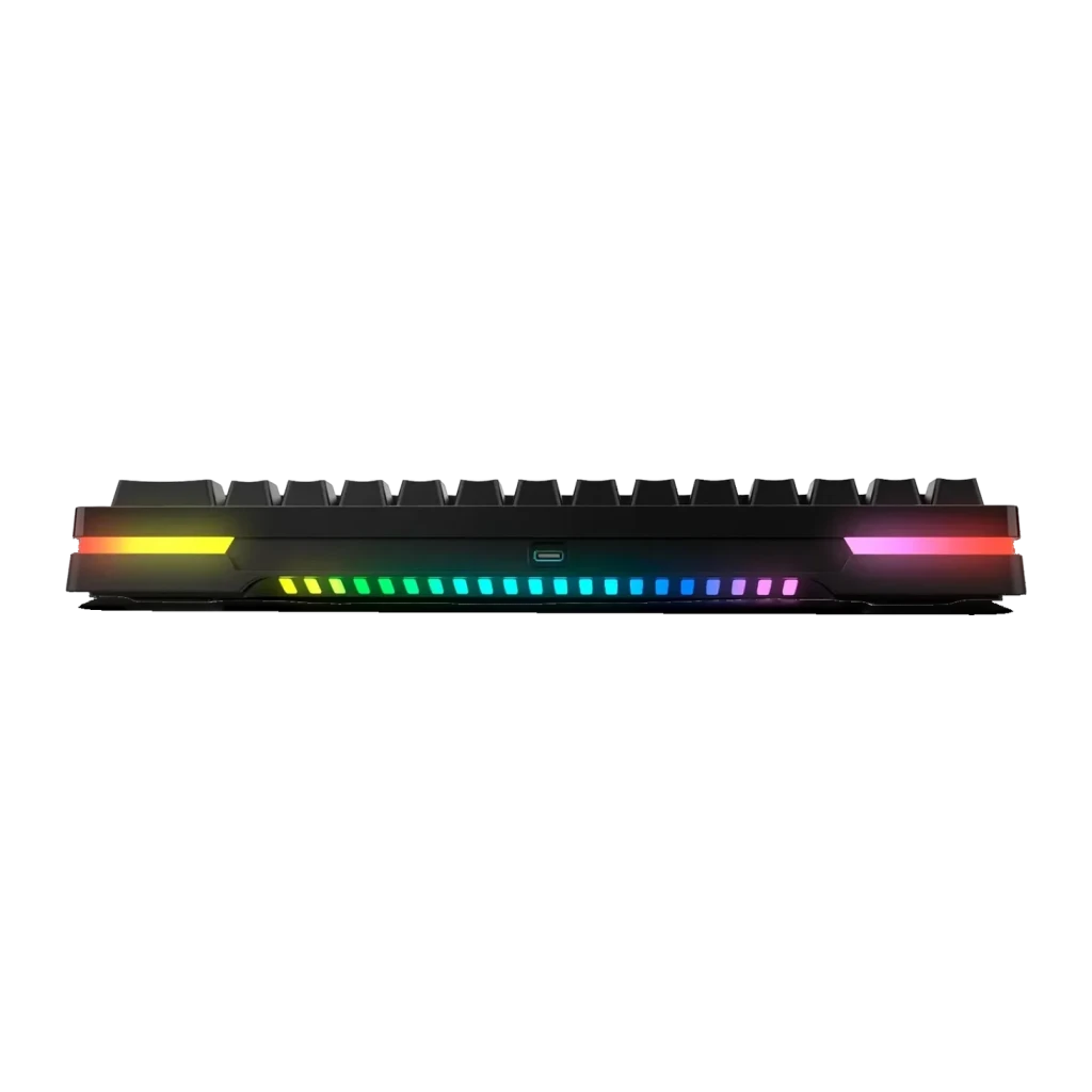 Teclado Gaming Krom Kreator RGB Mecânico Hot-Swap 60% Preto, vista traseira: barra de luz RGB multicolor e porta USB-C