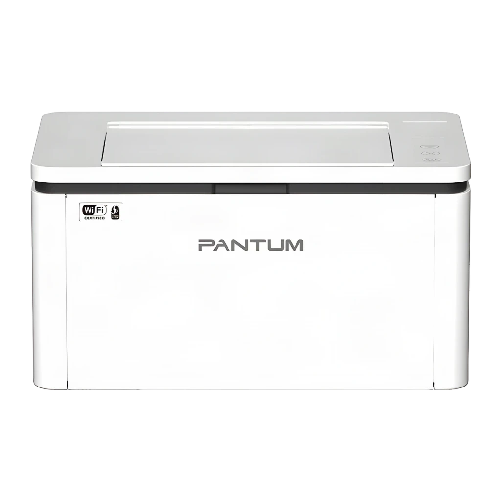 Impresora Pantum BP2300W Láser Monocromo Dúplex Manual Blanco, vista frontal: cuerpo blanco compacto, logo Pantum, icono