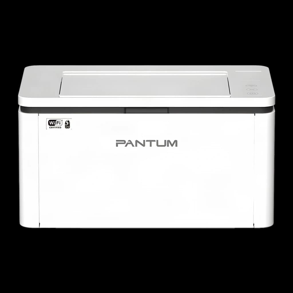 Impresora Pantum BP2300W Láser Monocromo Dúplex Manual Blanco, vista frontal: cuerpo blanco compacto, logo Pantum, icono