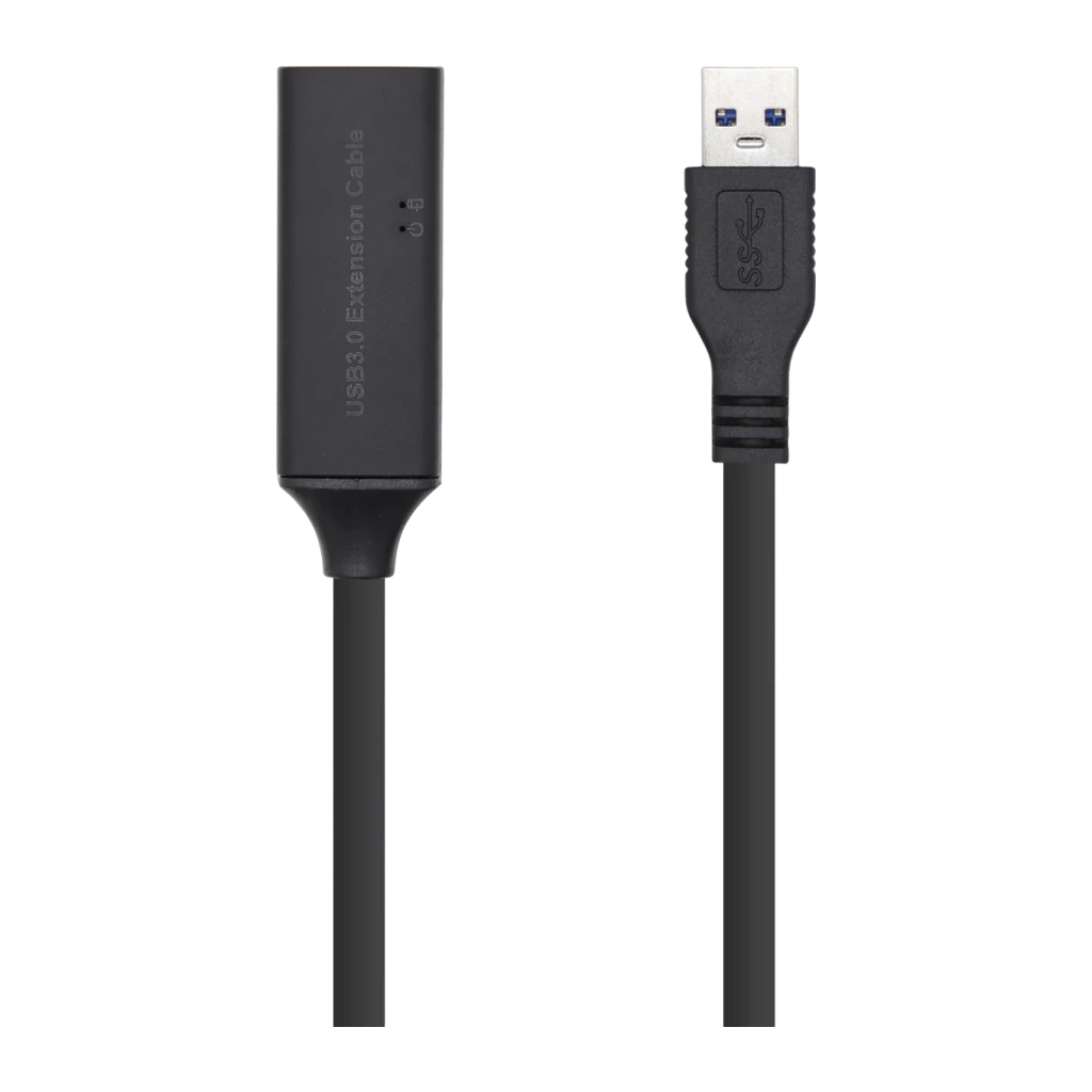 AISENS Câble USB 3.0 avec Amplificateur Type A Mâle/Femelle 15m Noir, vue frontale: connecteur mâle SS+ bleu et boîtier