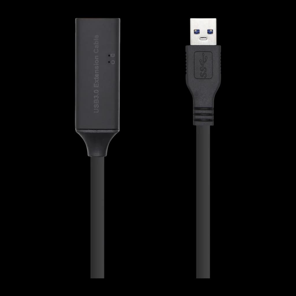 AISENS Câble USB 3.0 avec Amplificateur Type A Mâle/Femelle 15m Noir, vue frontale: connecteur mâle SS+ bleu et boîtier