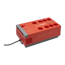 SAI UPS Salicru SPS 850 HOME+ Linha Interativa 650VA 360W Vermelho, vista frontal: carcaça vermelha com 6 tomadas Schuko