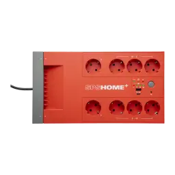 SAI UPS Salicru SPS 850 HOME+ Linha Interativa 650VA 360W Vermelho, detalhe: vista frontal com 8 tomadas Schuko, painel LED