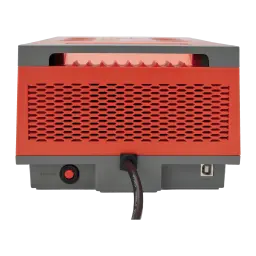 SAI UPS Salicru SPS 850 HOME+ Linha Interativa 650VA 360W Vermelho, vista traseira: grelha de ventilação, disjuntor, cabo