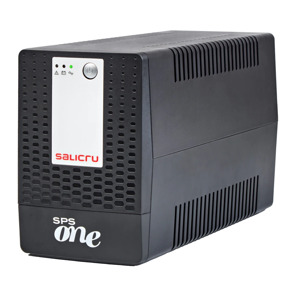 Sai ups Salicru SPS 1100 One BL Línea Interactiva 1100VA Negro, vista frontal: carcasa negra con rejillas, panel blanco
