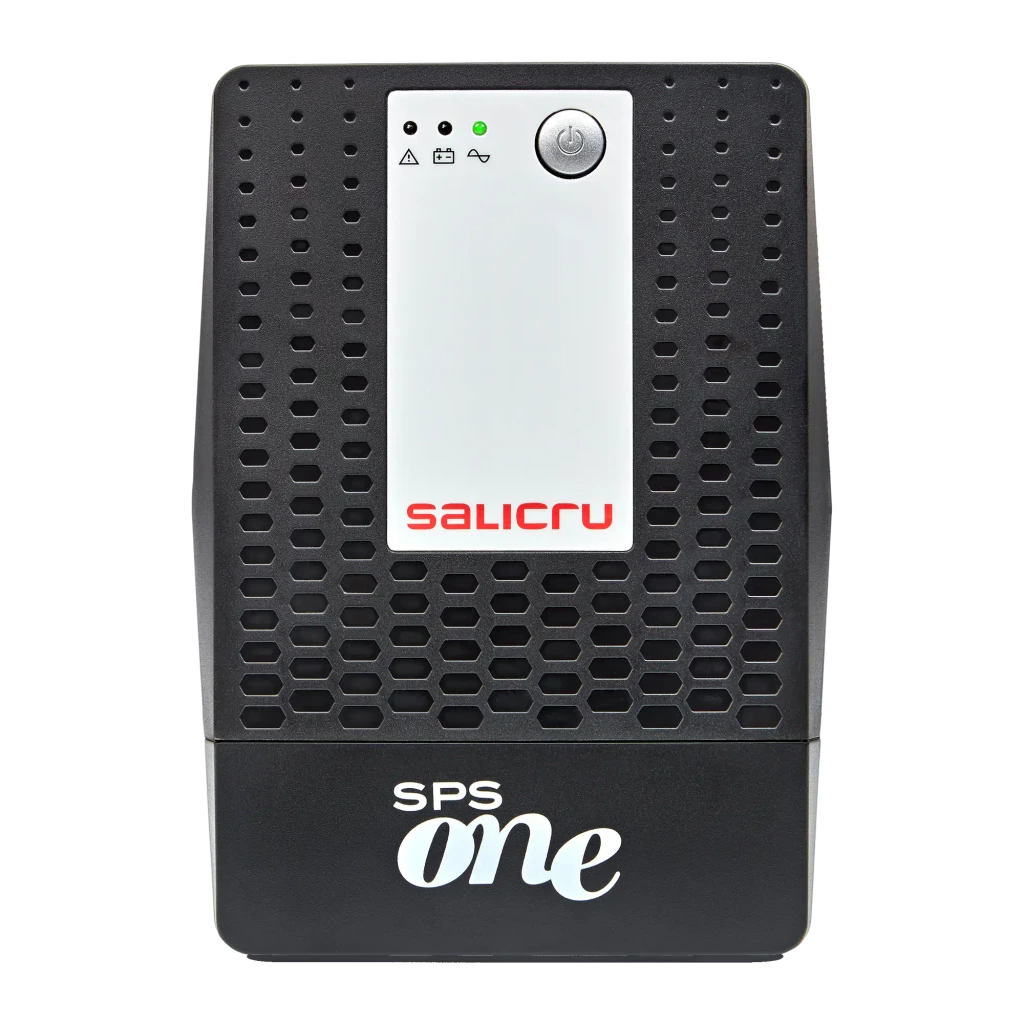 Sai ups Salicru SPS 1100 One BL Línea Interactiva 1100VA Negro, detalle frontal: panel con LEDs indicadores, botón