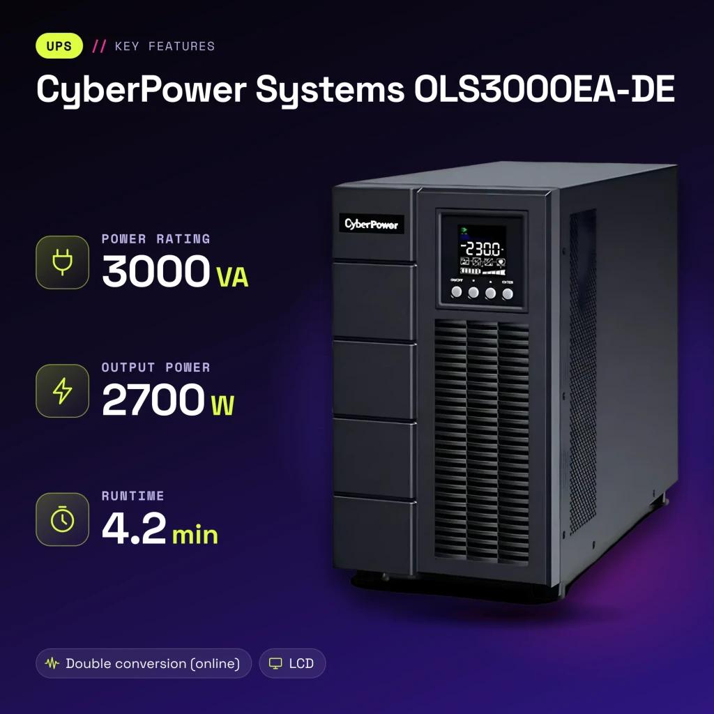 Onduleur UPS CyberPower Systems OLS3000EA-DE Online 3000VA 2700W Noir - caractéristiques