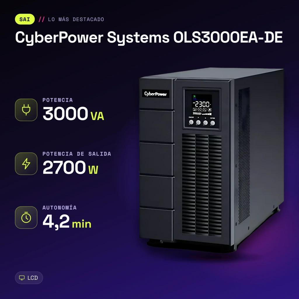 Onduleur UPS CyberPower Systems OLS3000EA-DE Online 3000VA 2700W Noir - caractéristiques