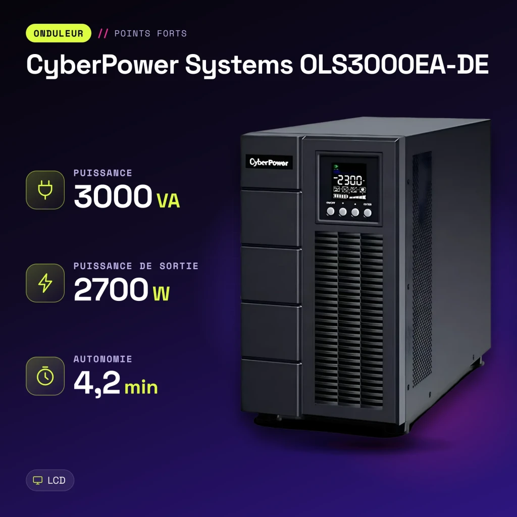 Onduleur UPS CyberPower Systems OLS3000EA-DE Online 3000VA 2700W Noir - caractéristiques